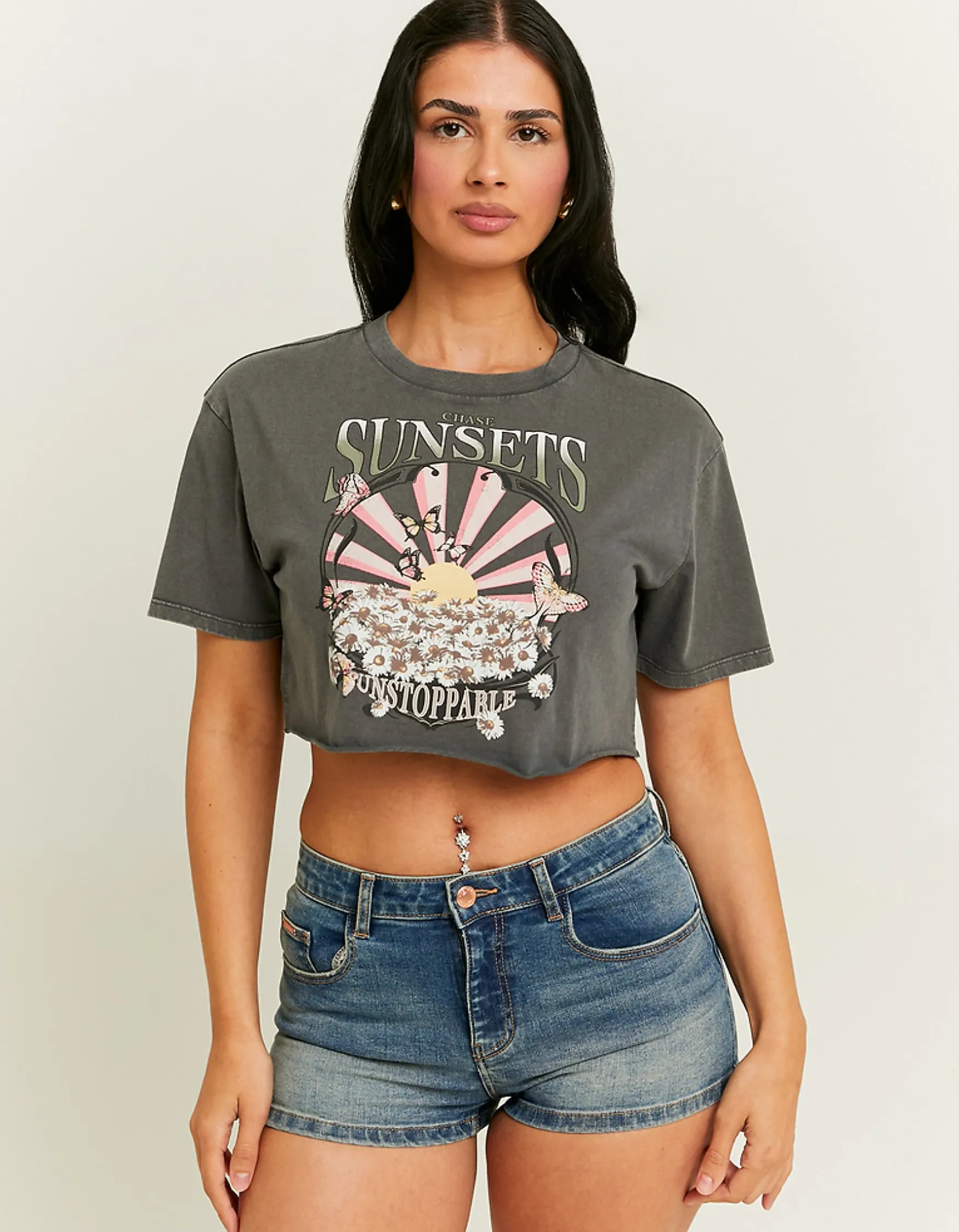 Tally Weijl Acid Wash Cropped Bedrucktes T-Shirt^ T-Shirts Mit Print