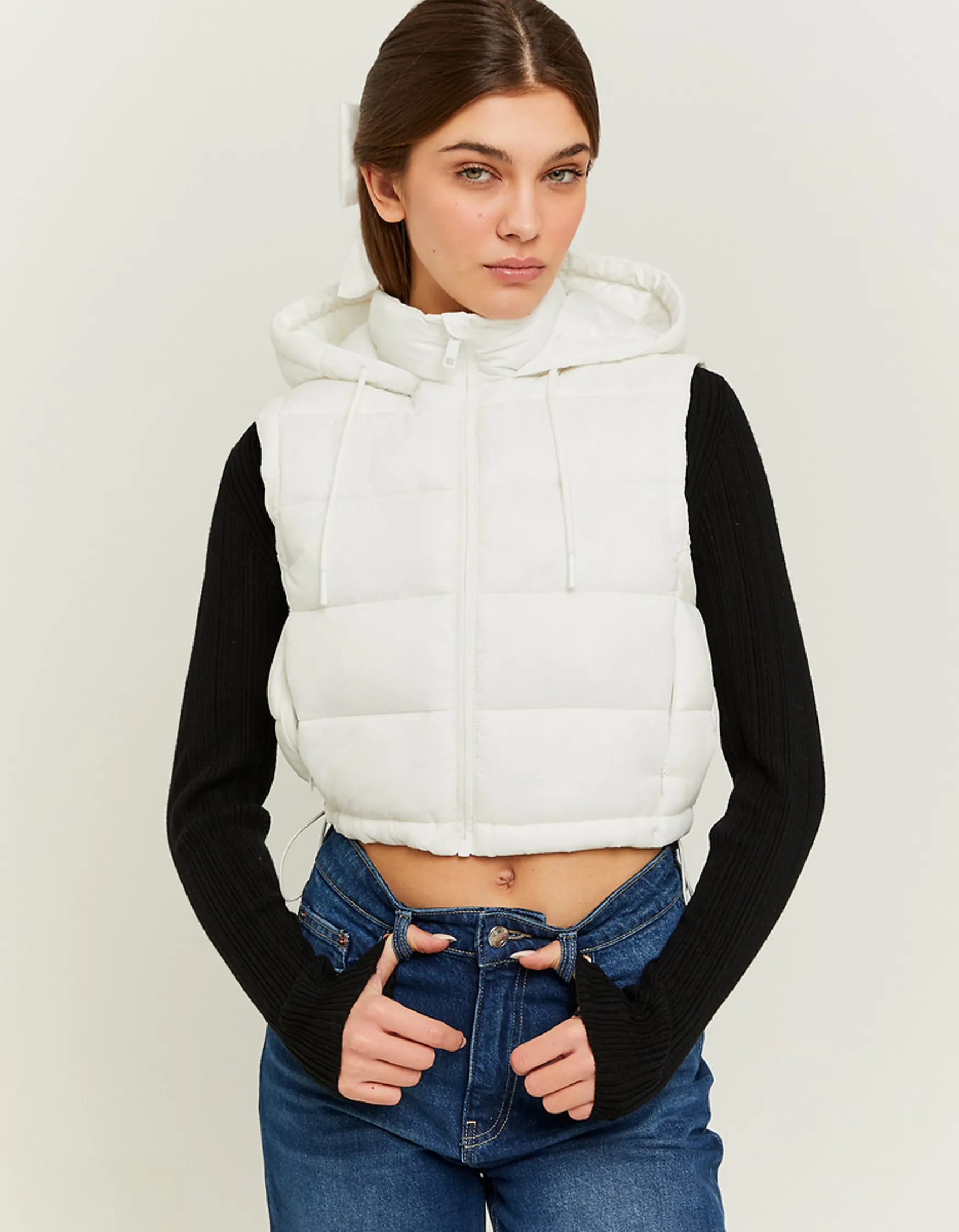 Tally Weijl Beige Cropped Vest with Padded Hood^ Jacken