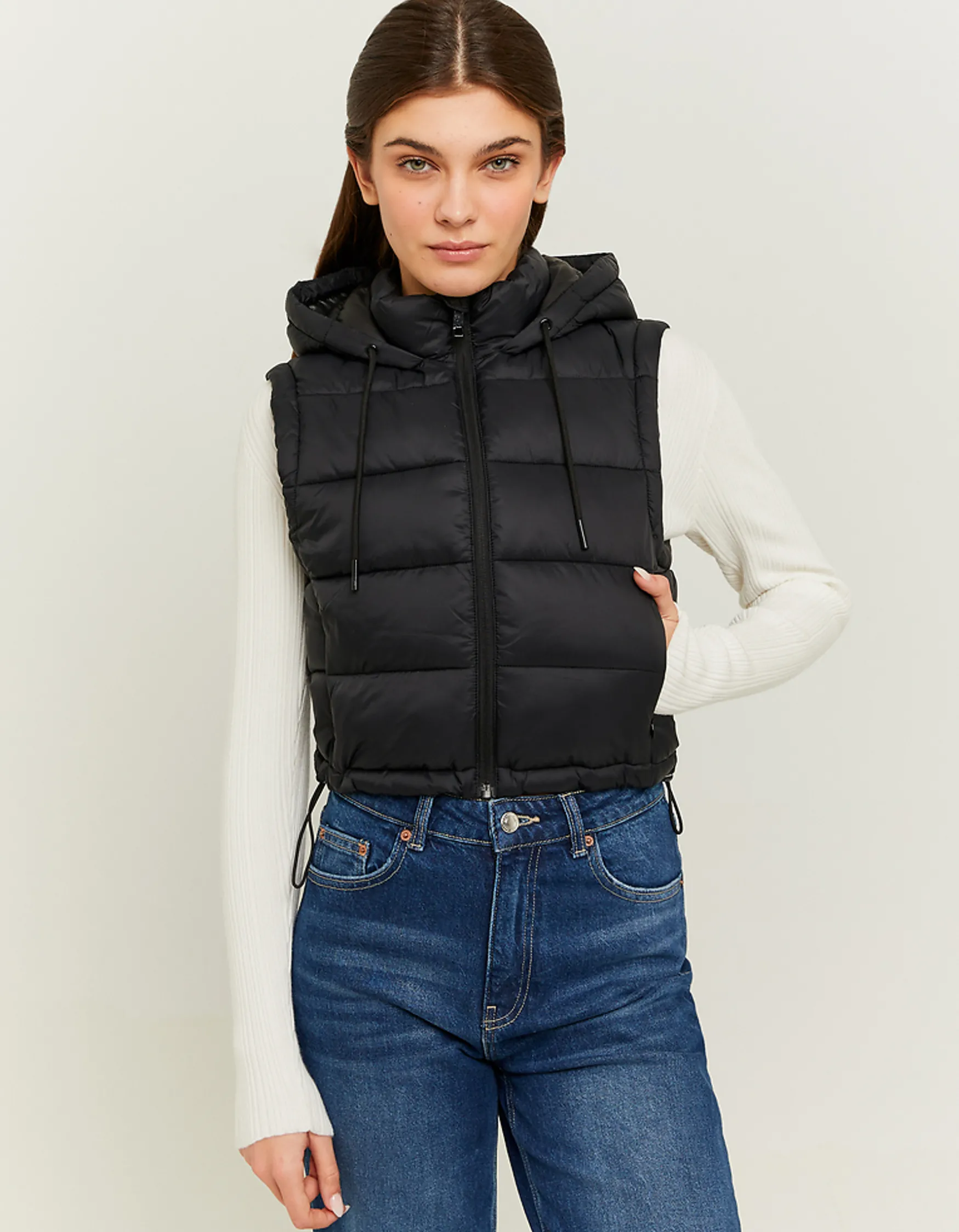 Tally Weijl Beige Cropped Vest with Padded Hood^ Jacken