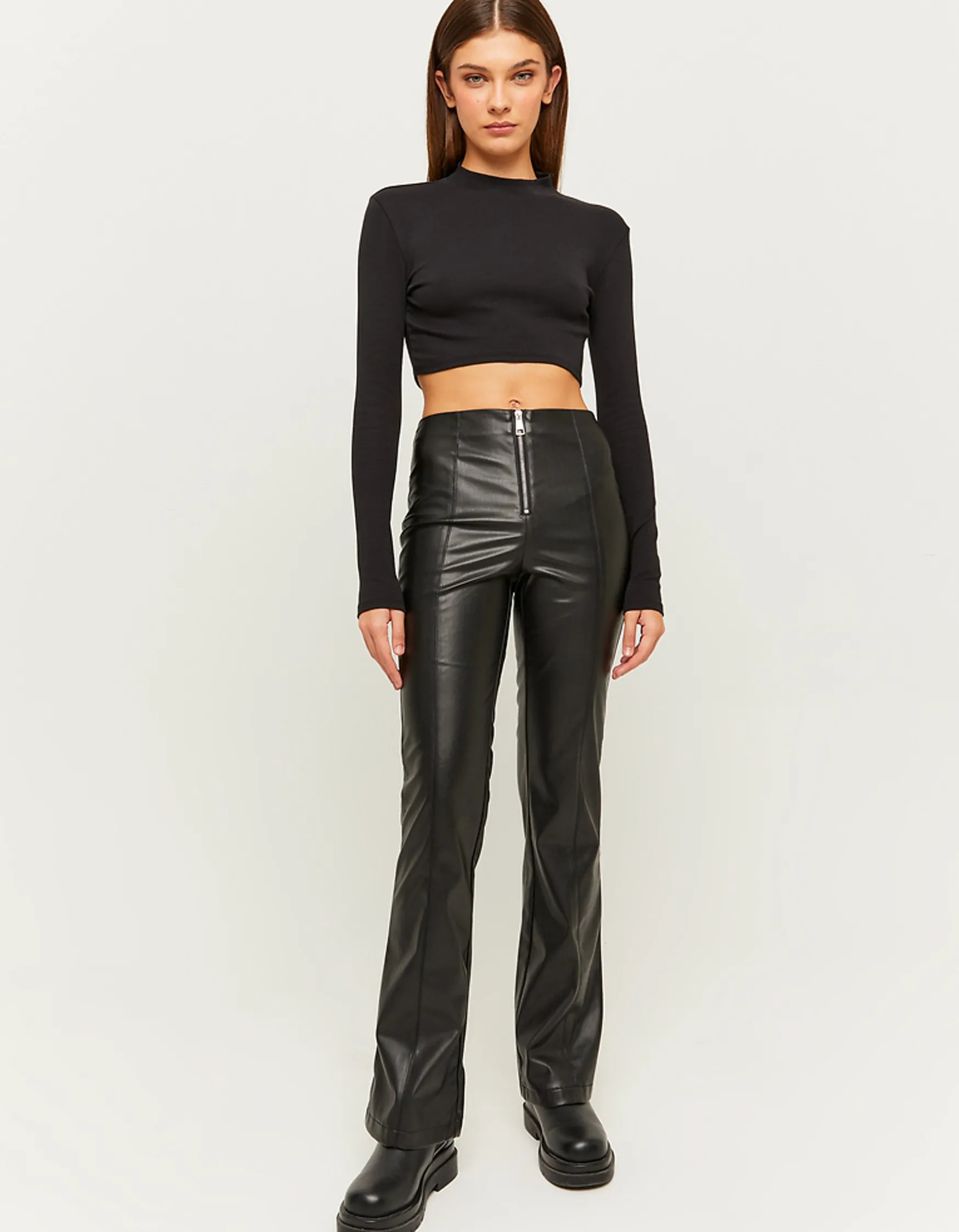 Tally Weijl Black High Waist Faux Leather Flare Trousers^ Hosen