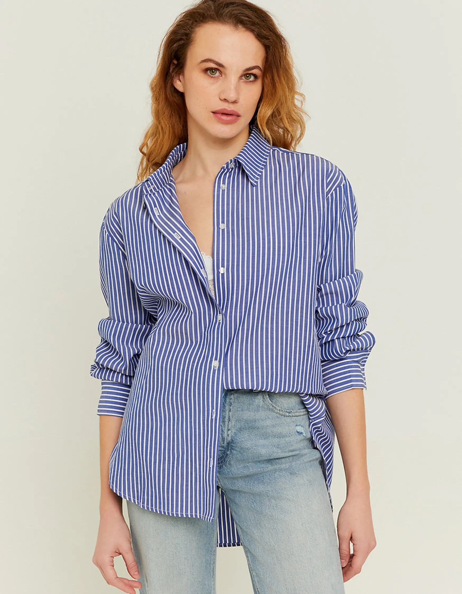 Tally Weijl Blaues Oversize Shirt mit weissen Streifen^ Blusen & Hemden