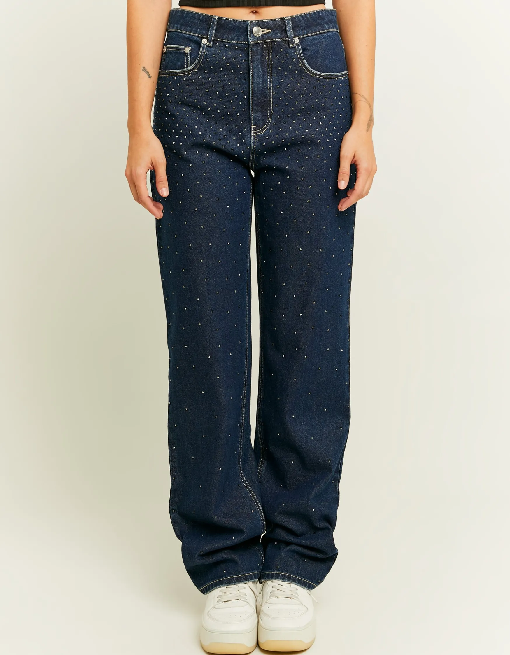 Tally Weijl Dunkle Straight Leg Jeans mit Strass-Details^ Jeans