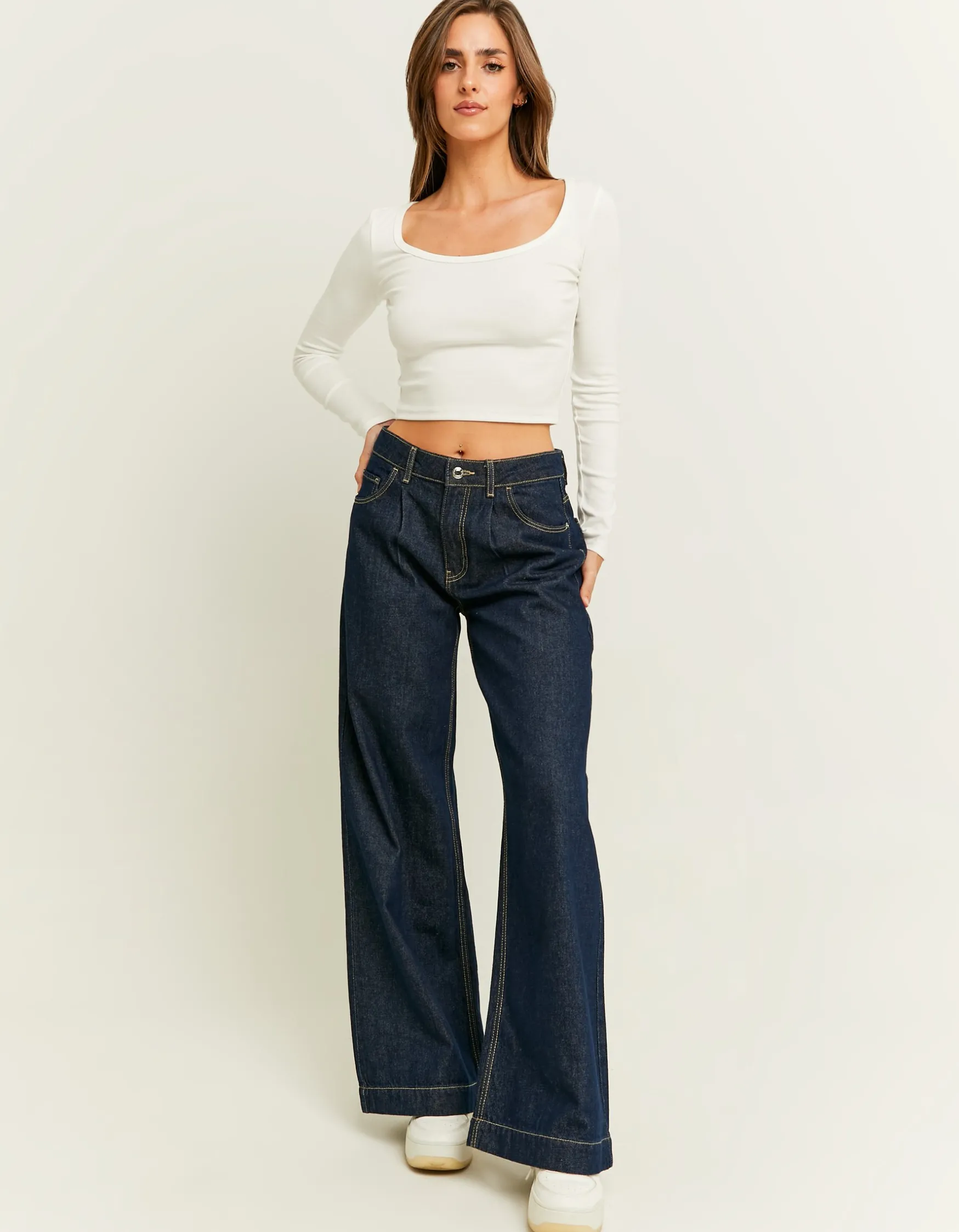 Tally Weijl Dunkle Wide Leg Jeans mit Falten-Details^ Jeans