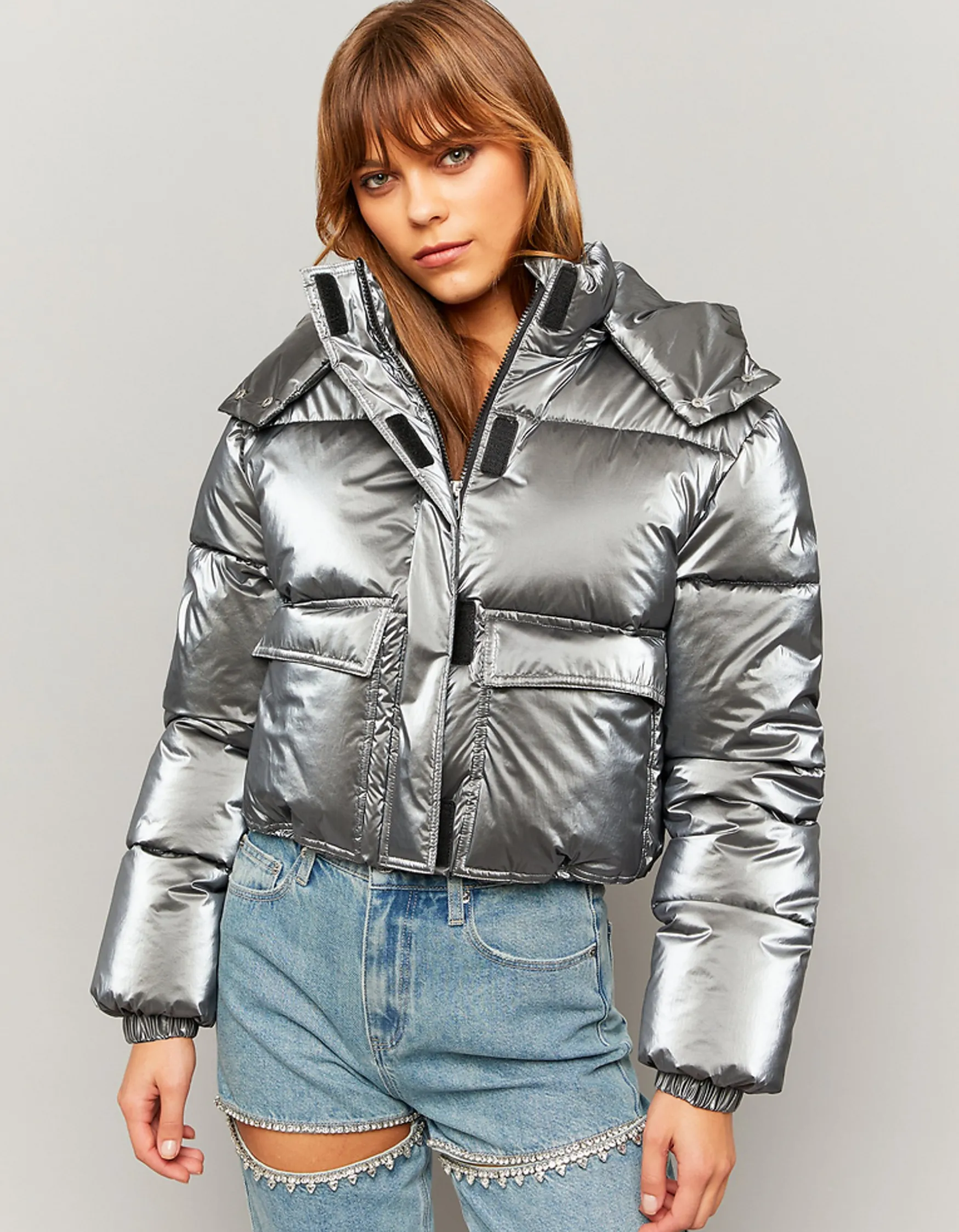 Tally Weijl Gepolsterte Kurzjacke in Silber^ Jacken