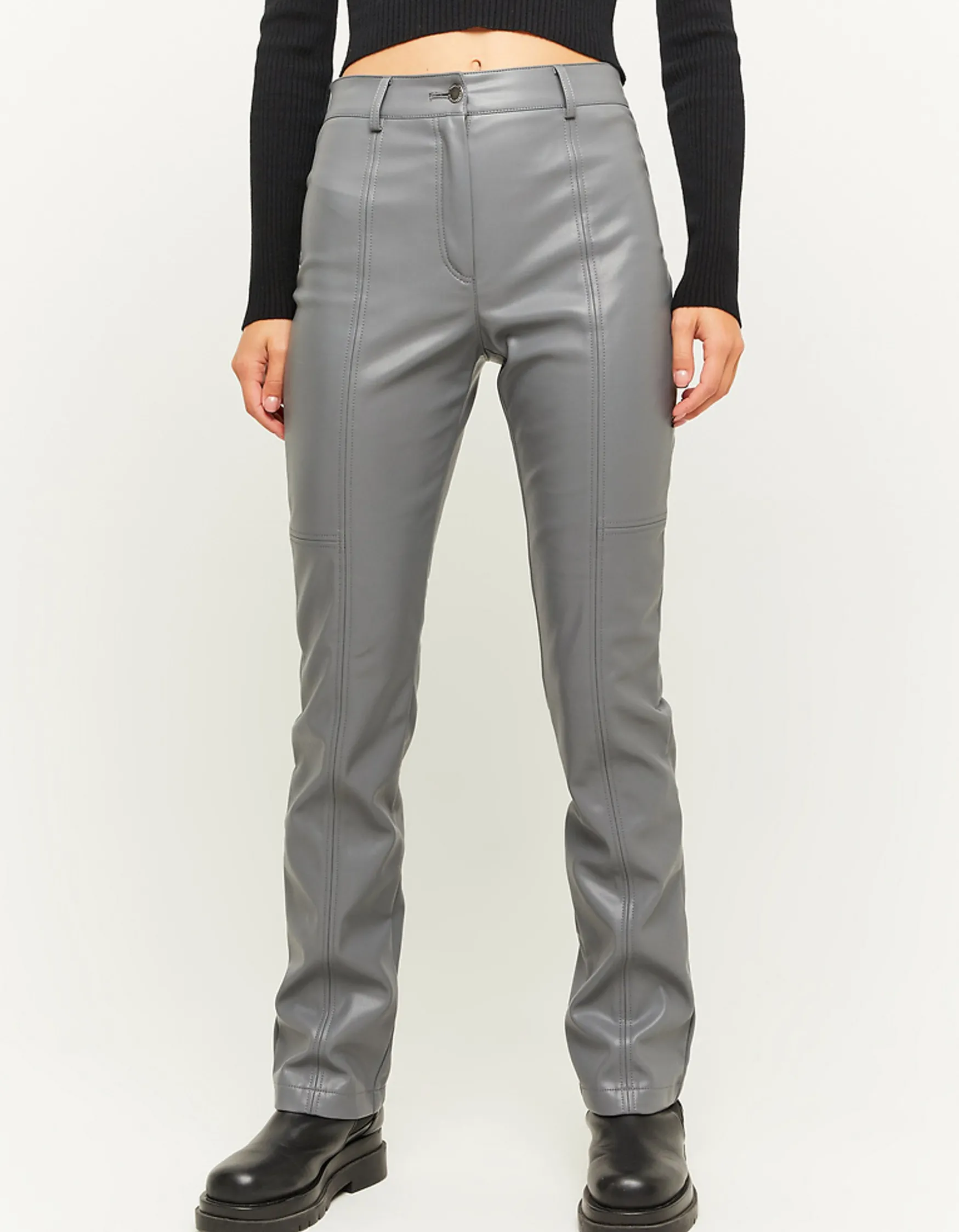 Tally Weijl Grey Faux Leather Straight Leg Trousers^ Hosen