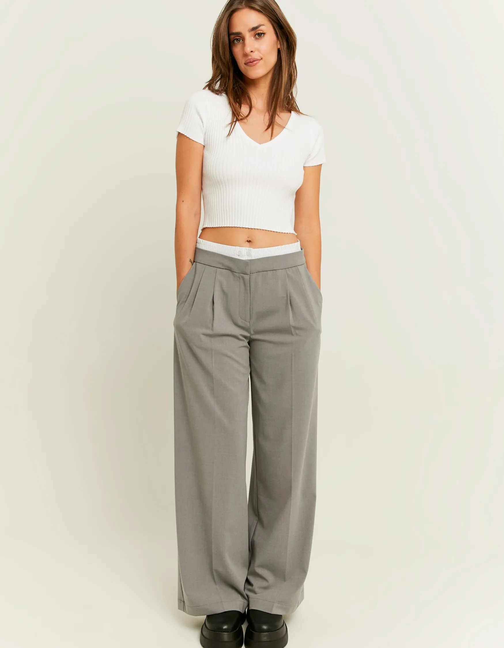 Tally Weijl Helle Hose mit weitem Bein und doppeltem Bund^ Hosen