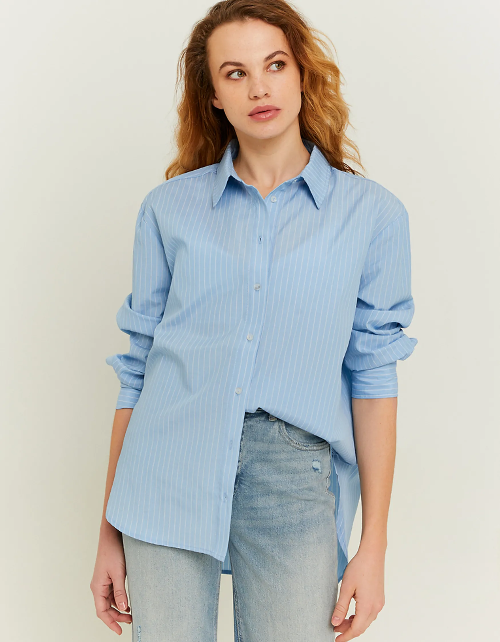 Tally Weijl Hellblaues Oversize Shirt mit weissen Streifen^ Blusen & Hemden