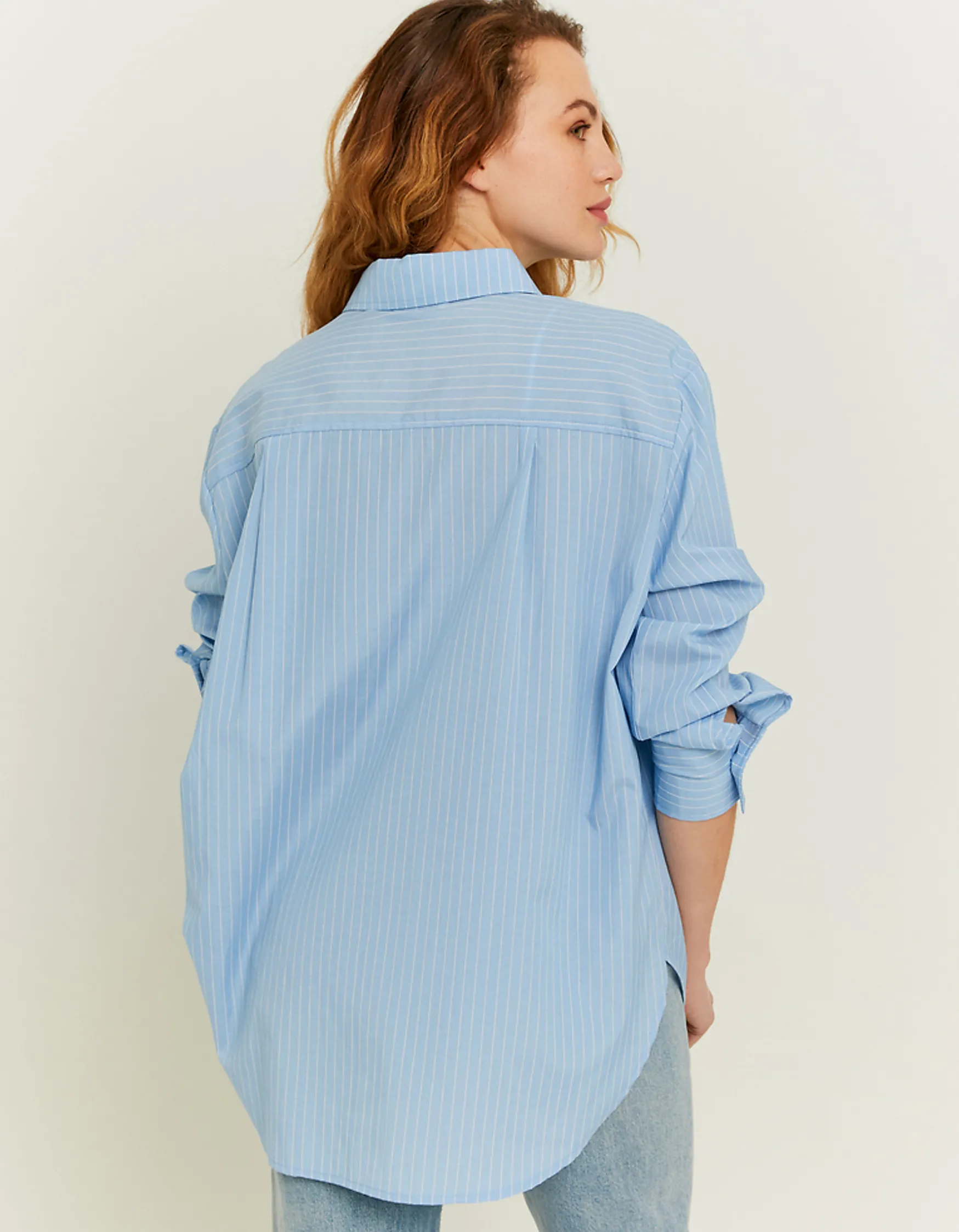 Tally Weijl Hellblaues Oversize Shirt mit weissen Streifen^ Blusen & Hemden