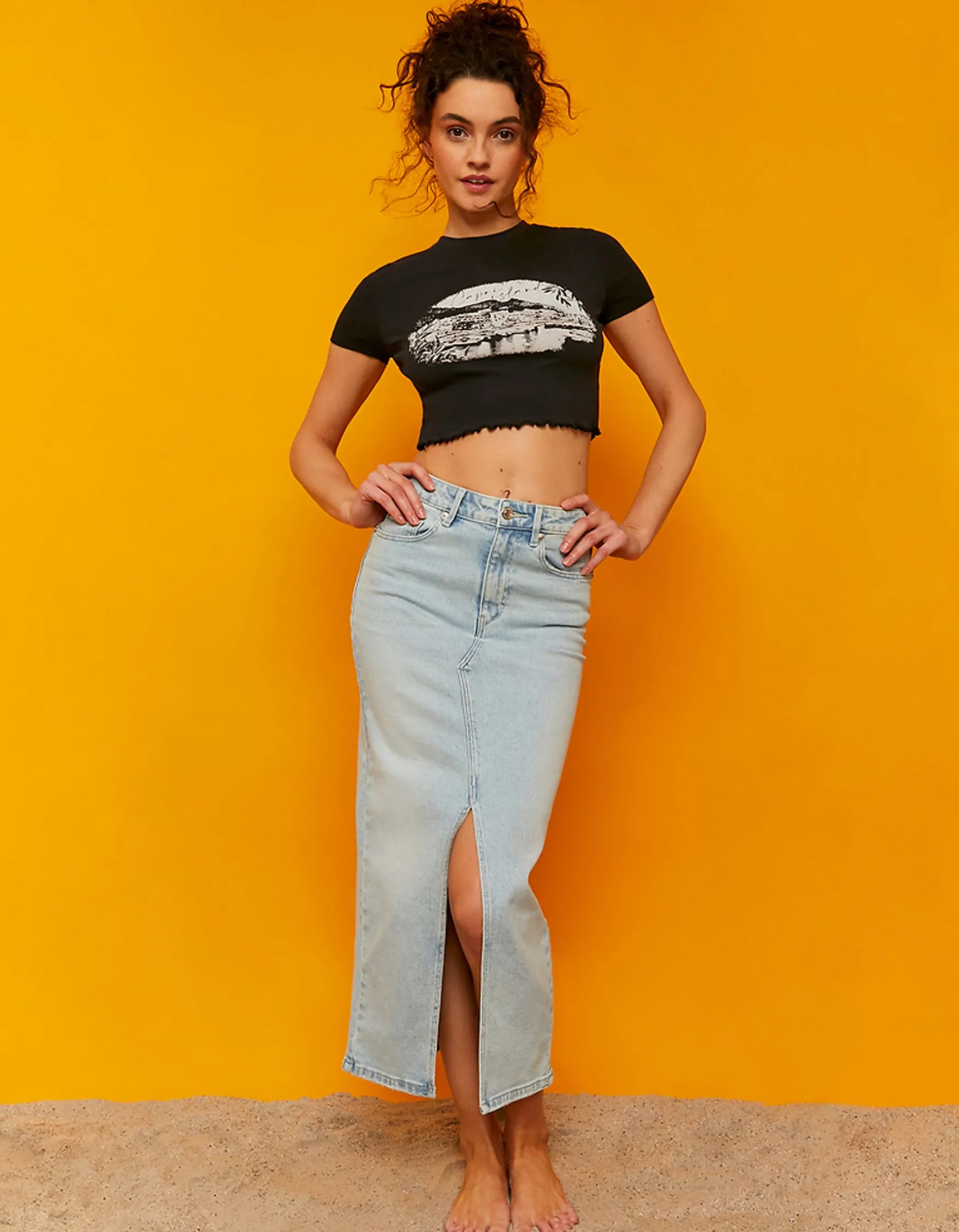 Tally Weijl High Waist Midi Denim Rock mit Schlitz^ Röcke