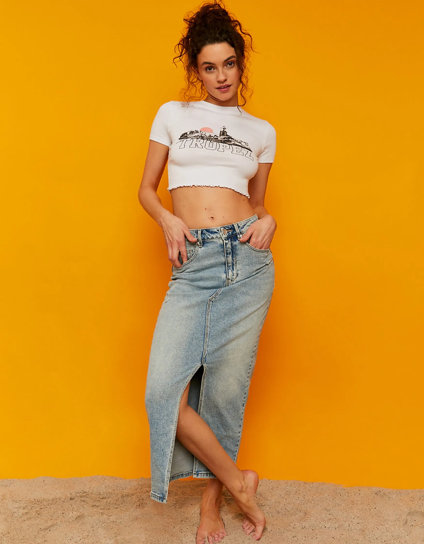 Tally Weijl High Waist Midi Denim Rock mit Schlitz^ Röcke