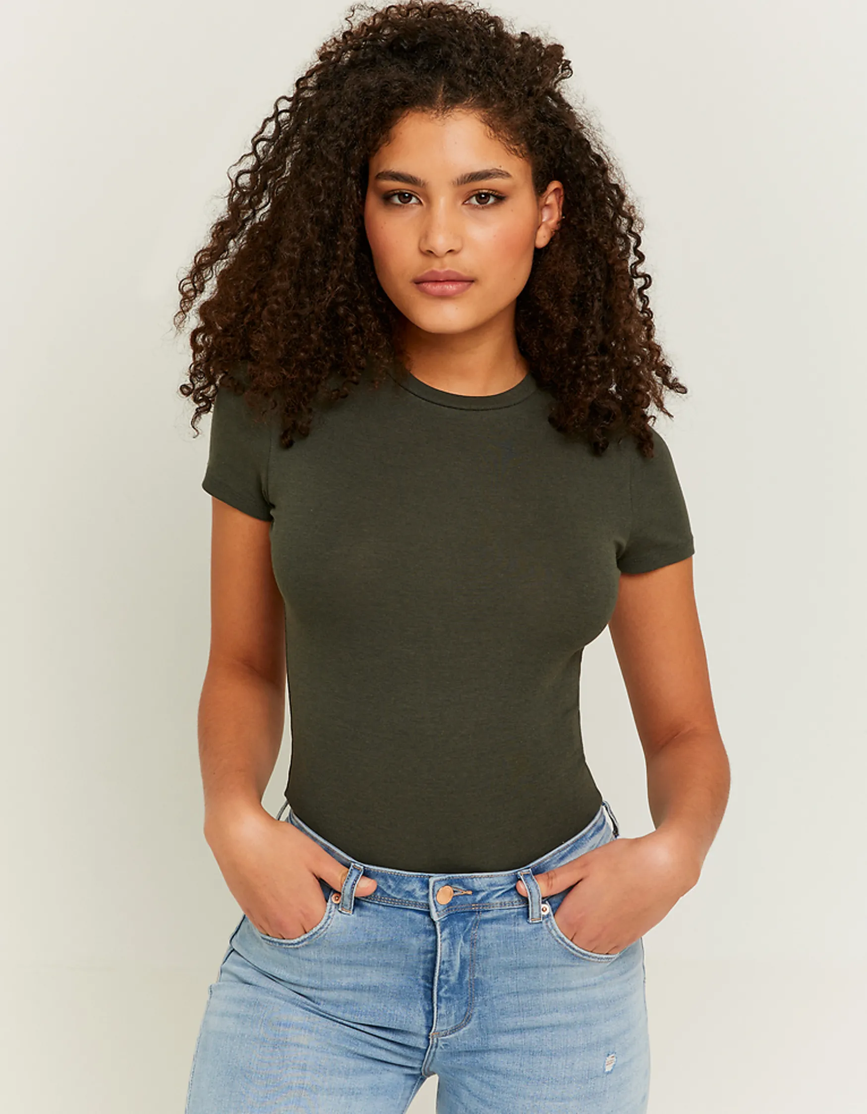 Tally Weijl Khaki Basic Body mit kurzen Ärmeln^ Basic T-Shirts | Bodies