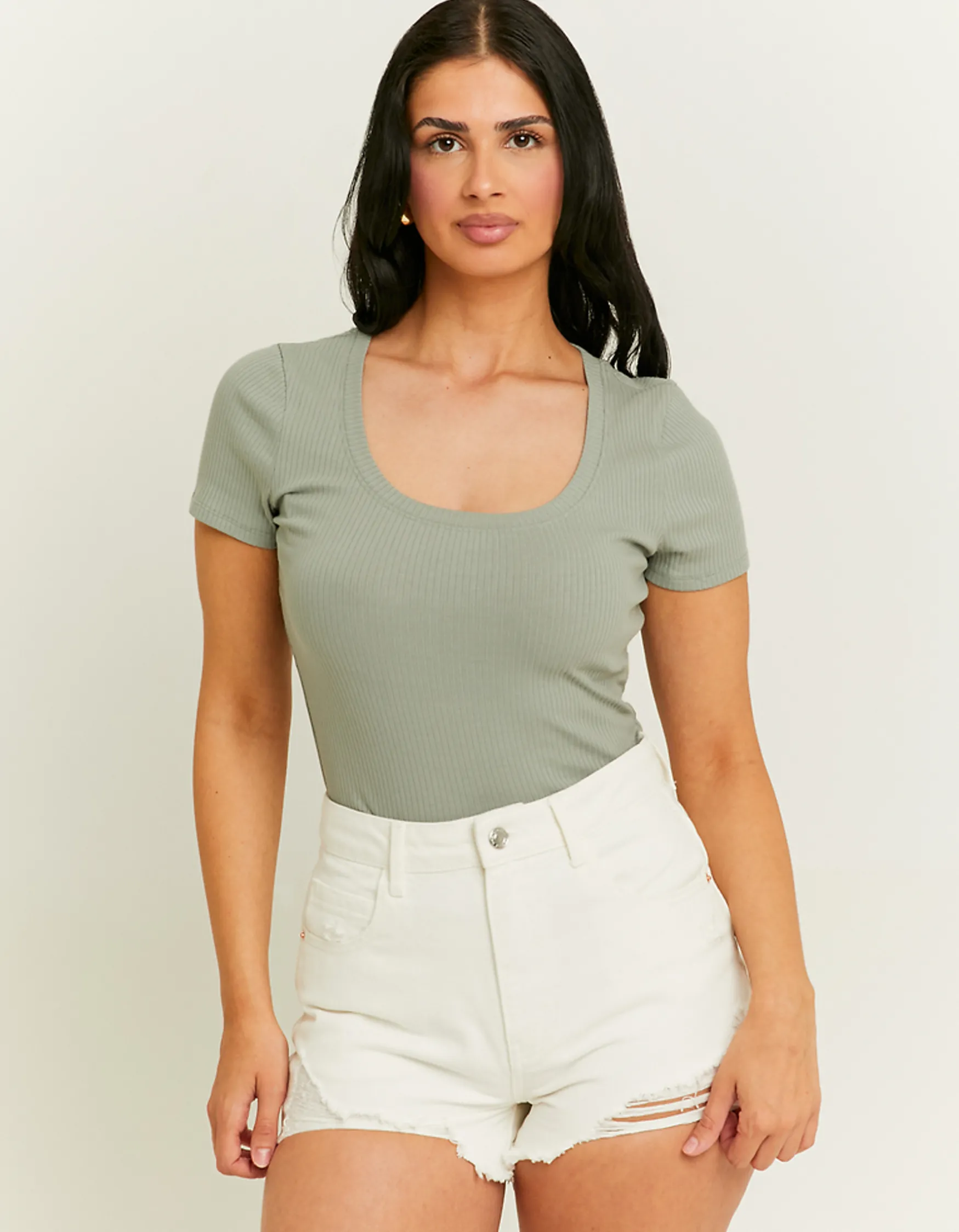 Tally Weijl Khaki Basic Regular Fit T-Shirt^ Leggings | Basic T-Shirts