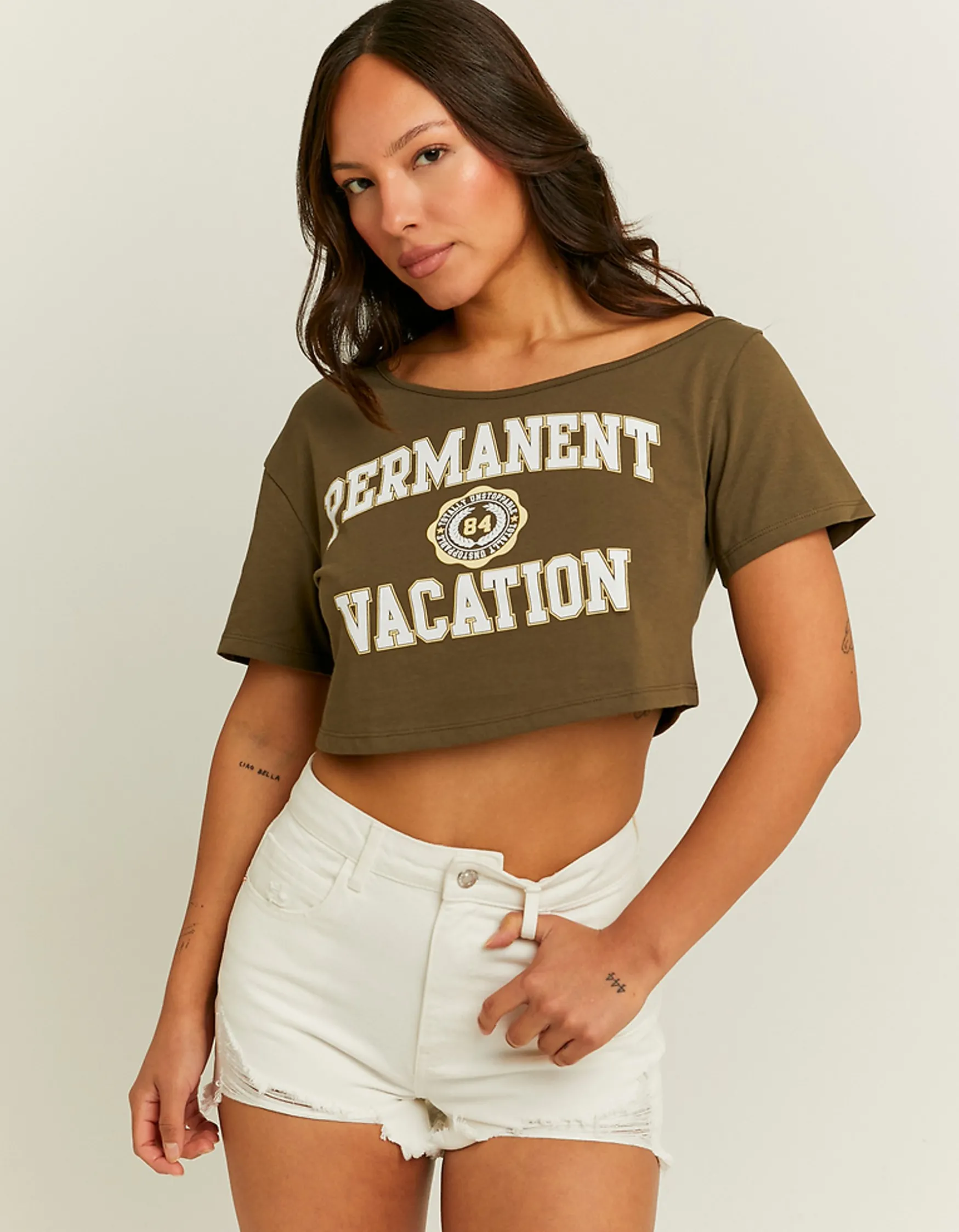 Tally Weijl Khaki Bedrucktes Off Shoulder T-Shirt^ T-Shirts Mit Print