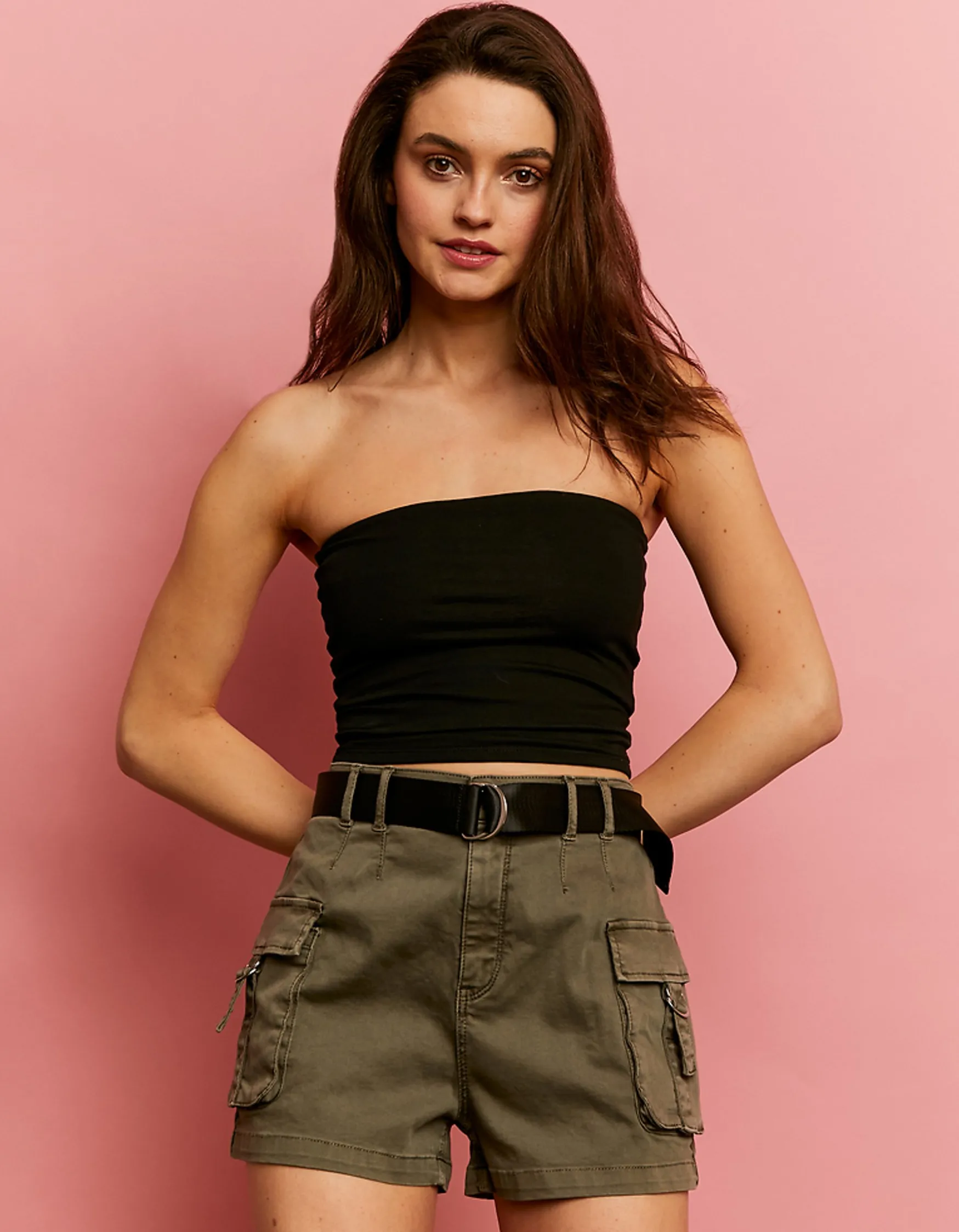 Tally Weijl Khaki High Waist Cargo Shorts^ Shorts