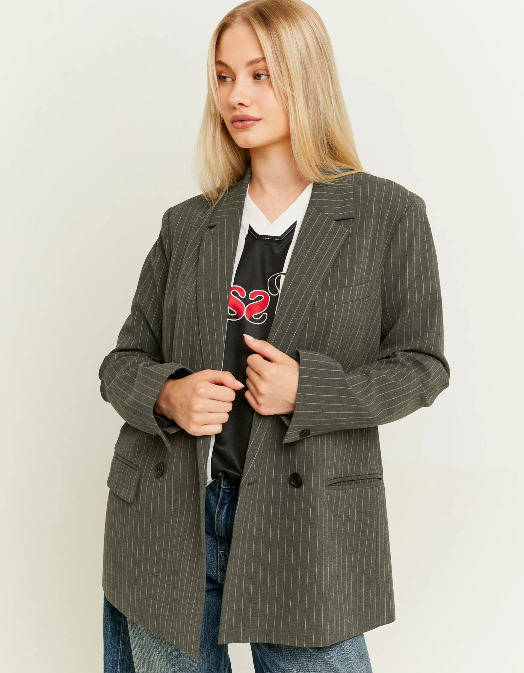 Tally Weijl Schwarzer zweireihiger Blazer mit Nadelstreifen^ Jacken | Total Look