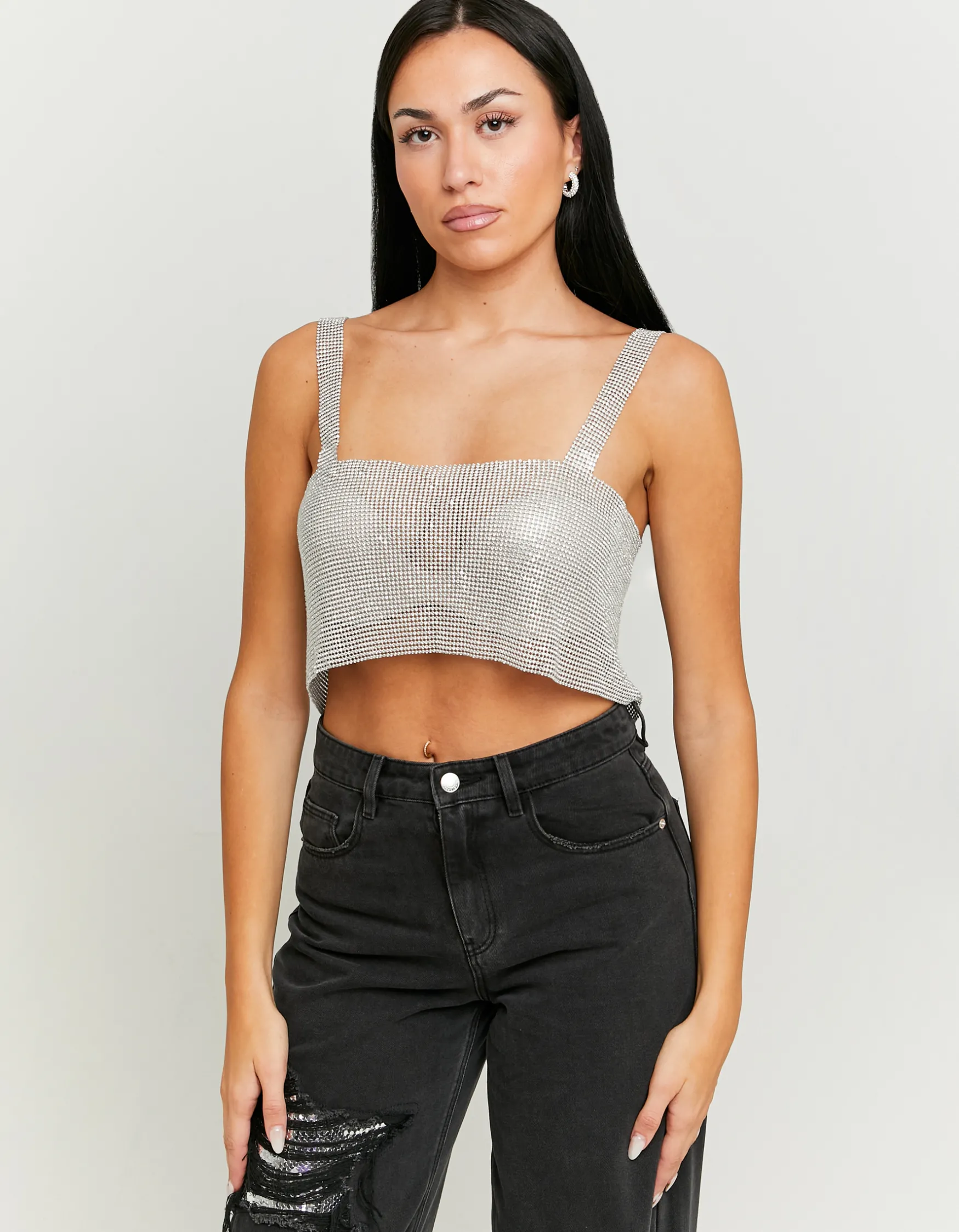 Tally Weijl Silberfarbenes Metallic Top mit Strass^ Tops