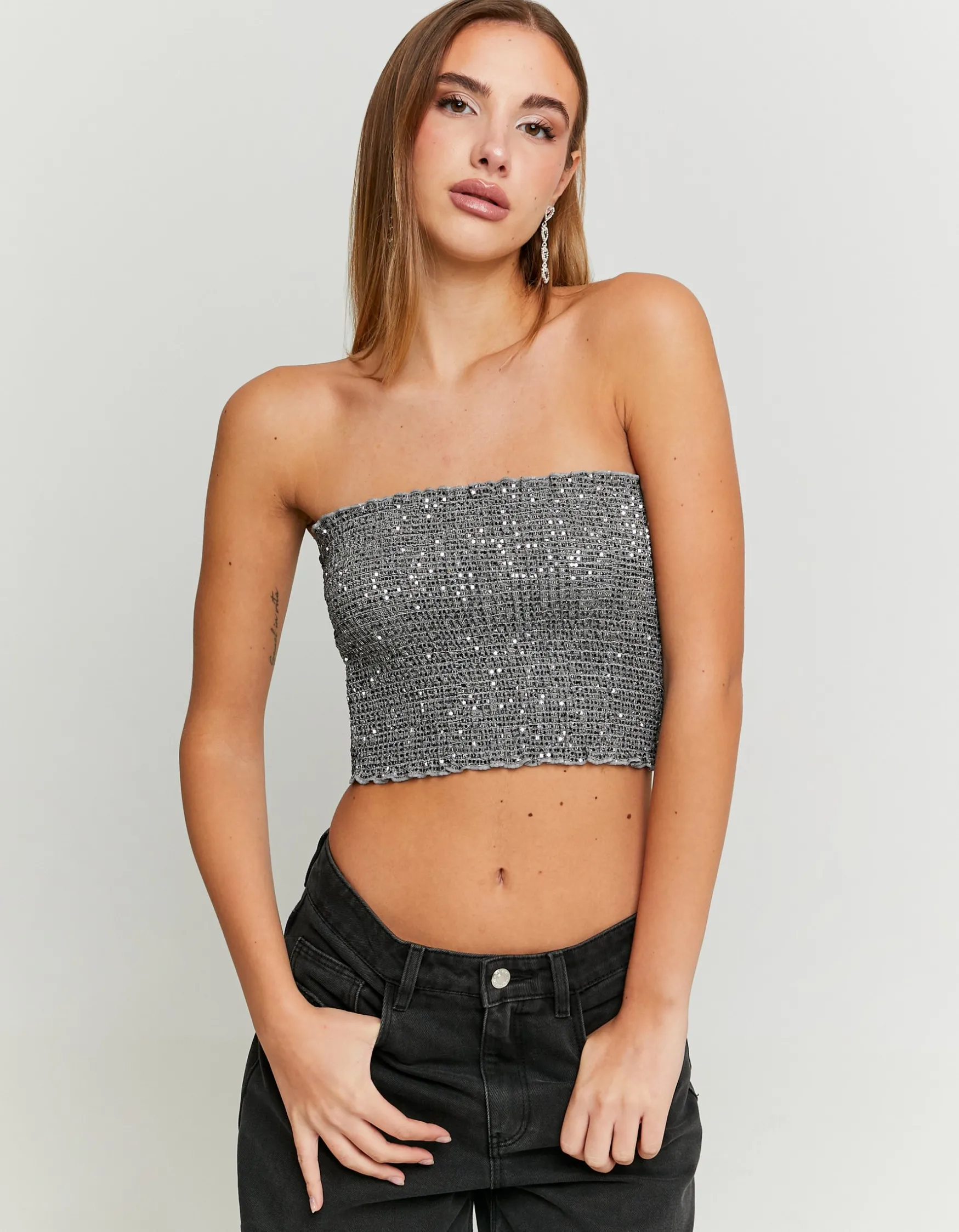 Tally Weijl Silberfarbenes Pailletten Bandeau Top^ Tops