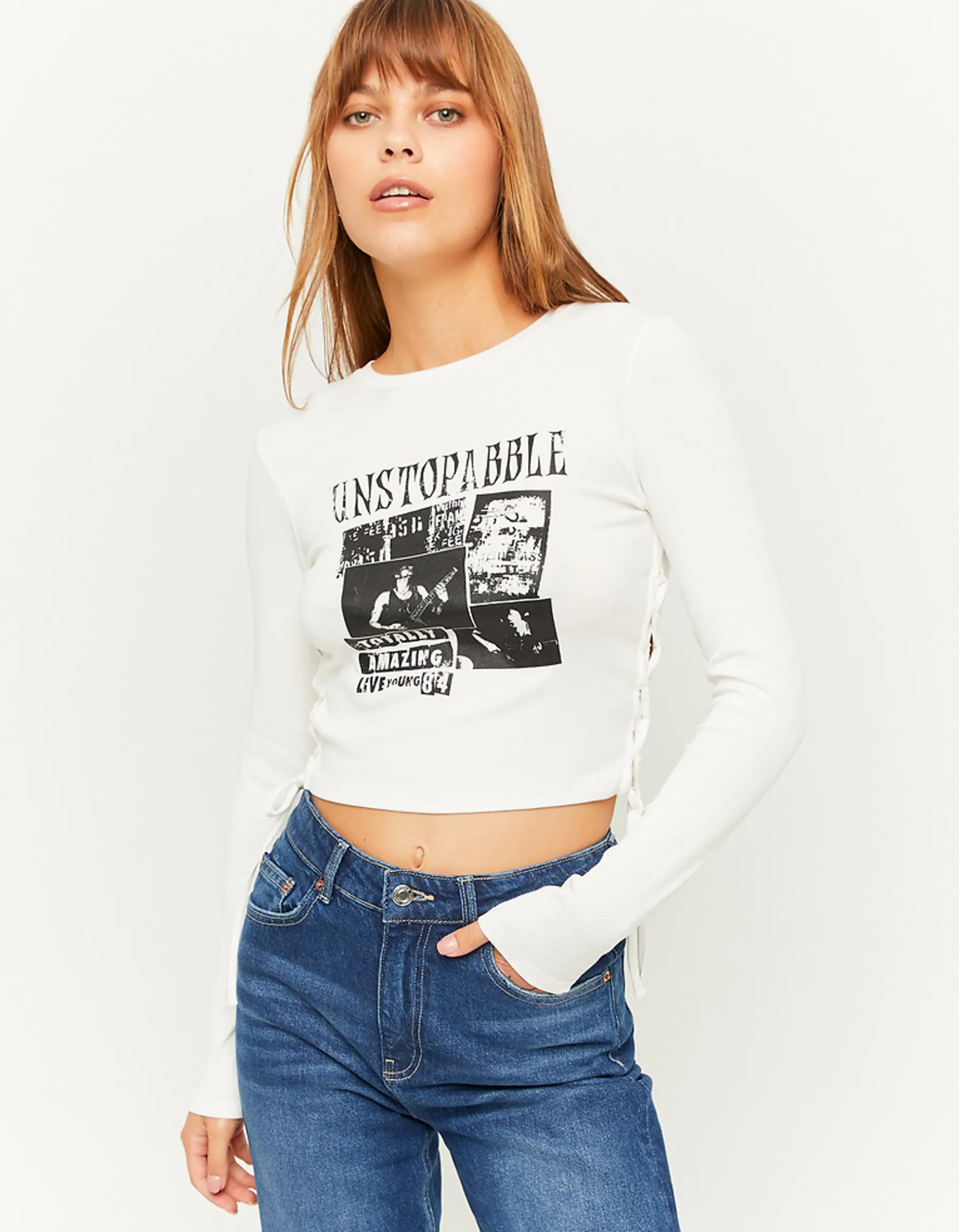 Tally Weijl es cropped Top mit seitlicher Schnürung^ T-Shirts Mit Print