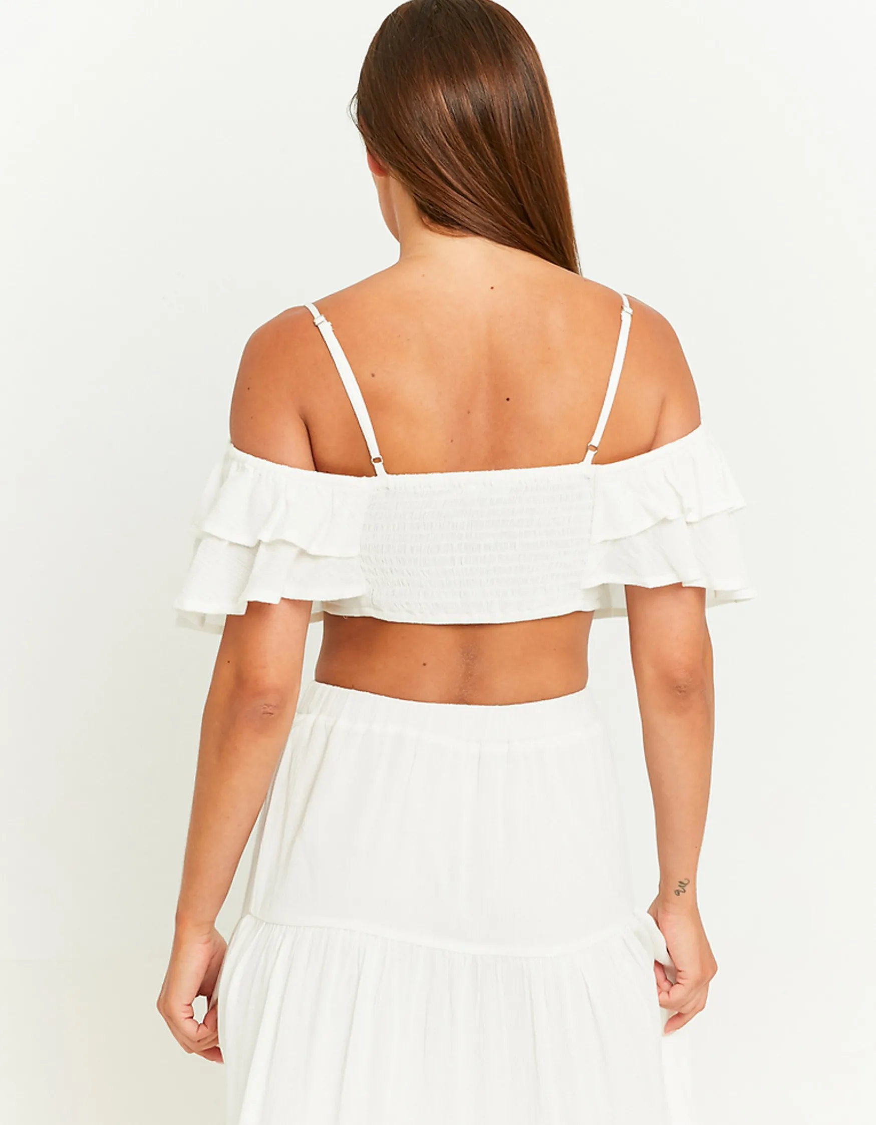 Tally Weijl Weisses Crop Top mit Rüschen^ Tops