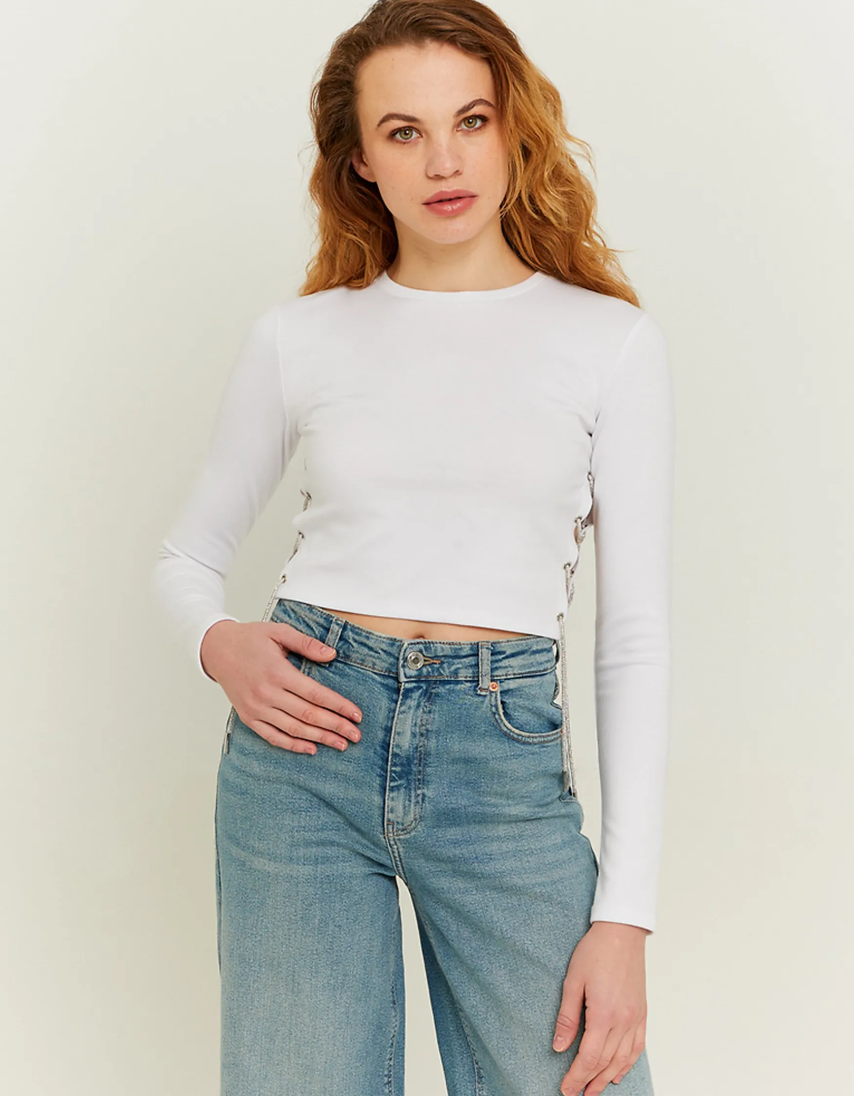 Tally Weijl Weisses Cropped Top mit Strass Kette^ Tops