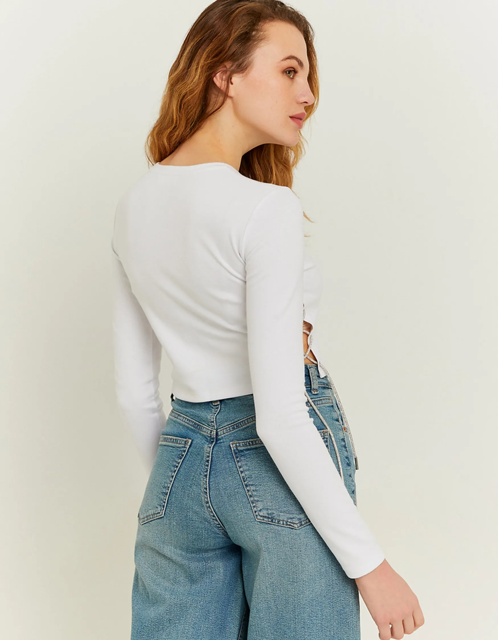 Tally Weijl Weisses Cropped Top mit Strass Kette^ Tops